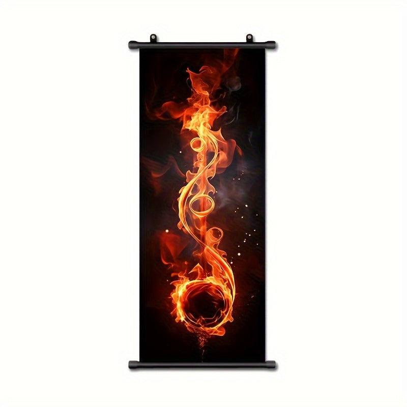Music Themed Wall Art Canvas Hanging Scroll Flame Guitar 40.64cm x 99.06cm for Living Room Bedroom Bathroom