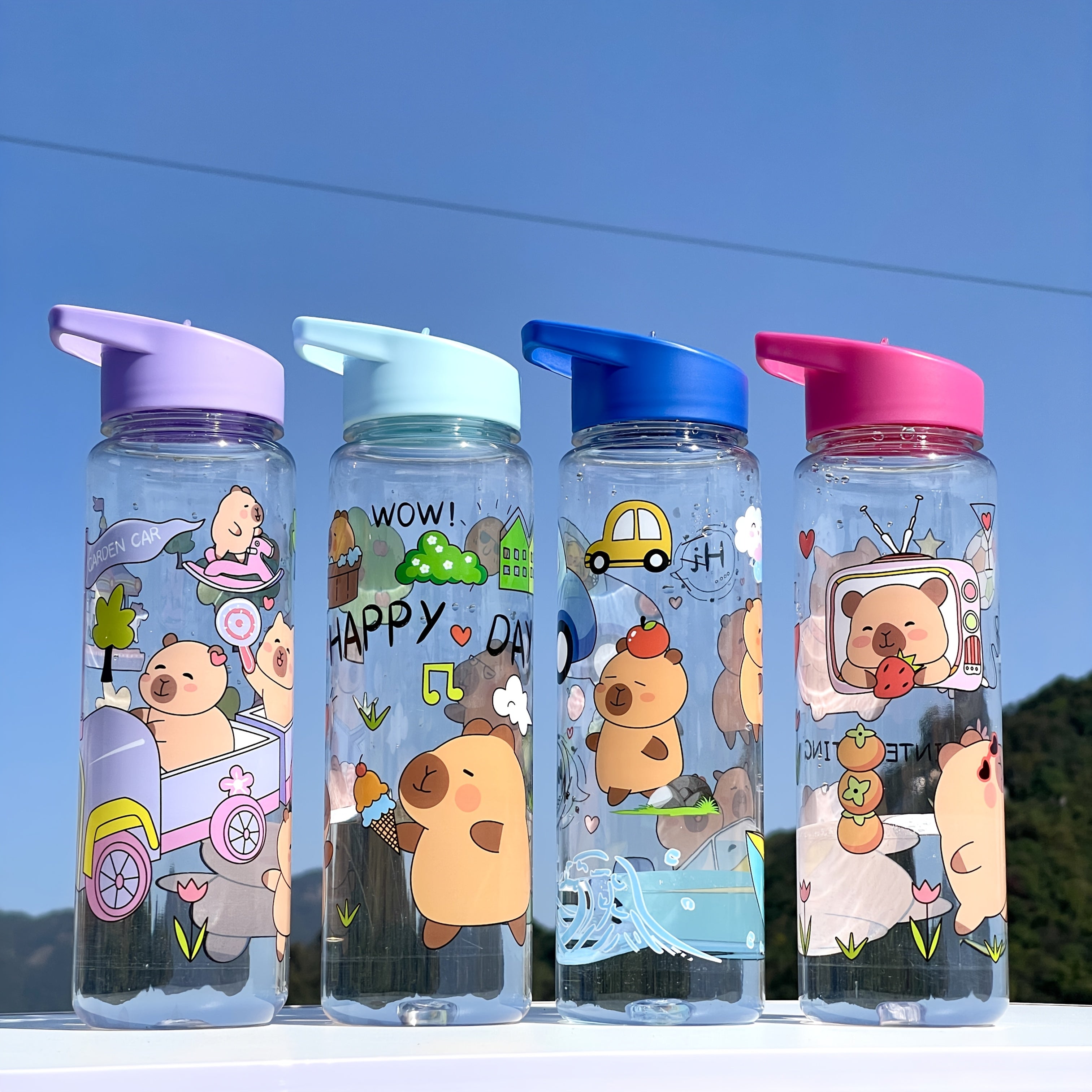Botella de agua de diseño de dibujos animados kawaii, ligera, lavable y libre de BPA para niños