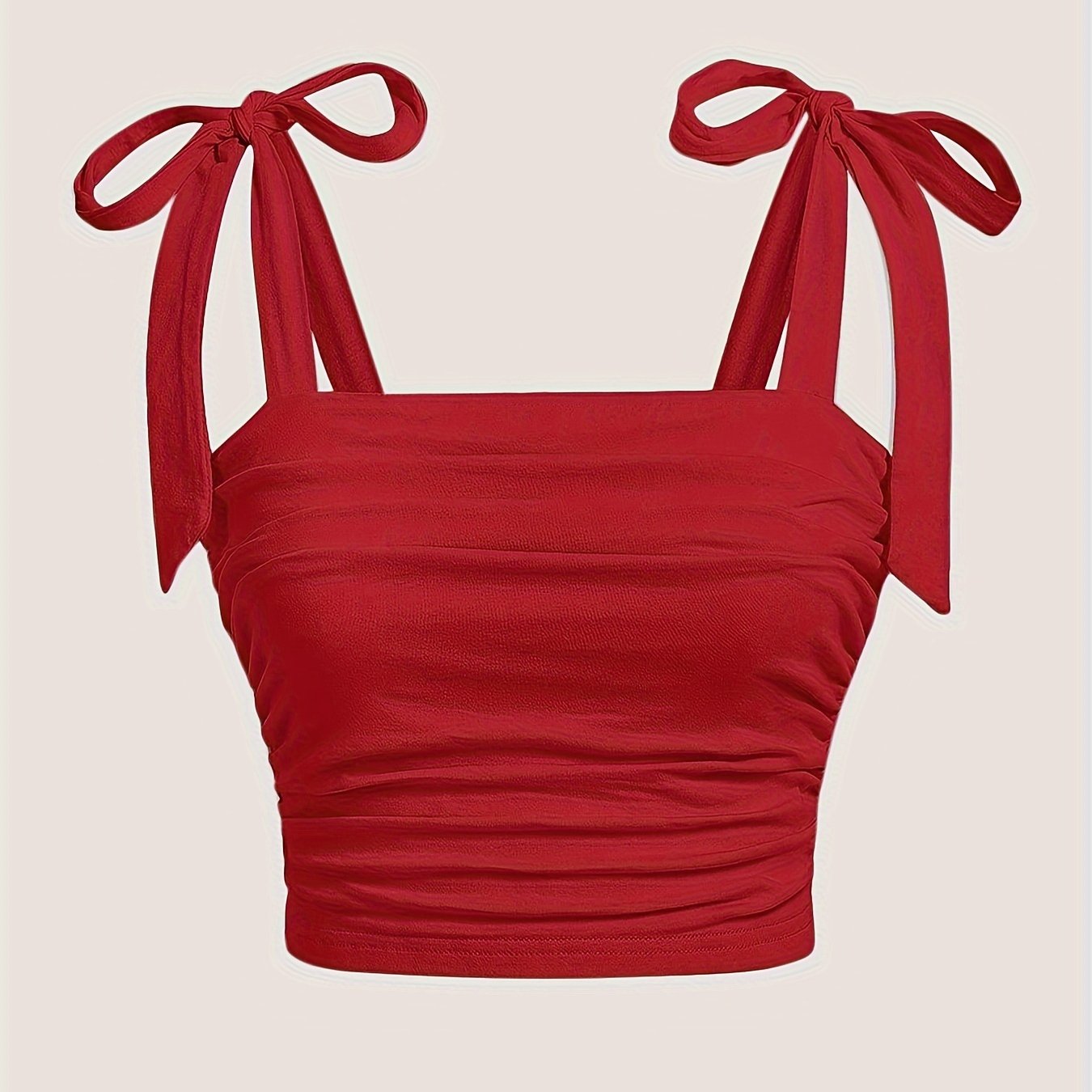 Women's Solid Square Neck Ruched Crop Tank Top Summer Sleeveless Knit Polyester