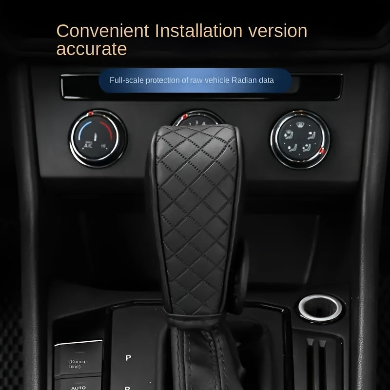 Black PU Leather Gear Shift Knob Cover Non-Slip Diamond Stitch