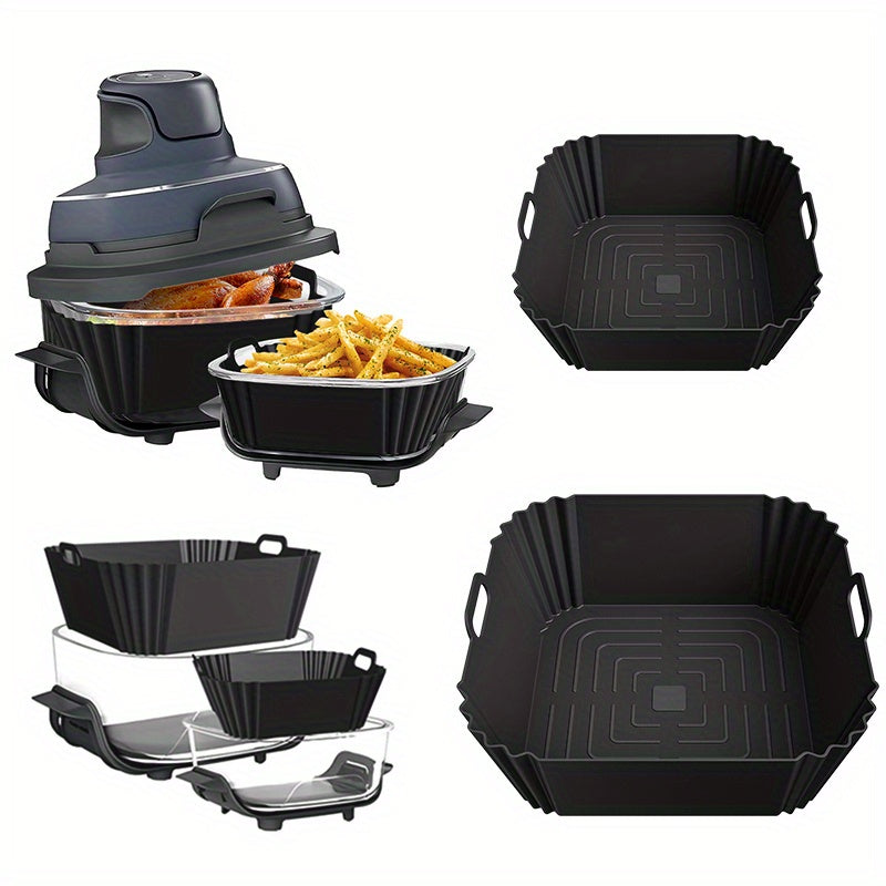 2pcs Silicone Baking Trays for Air Fryer Black Gray Reusable Non-Stick Pizza Chicken Fries