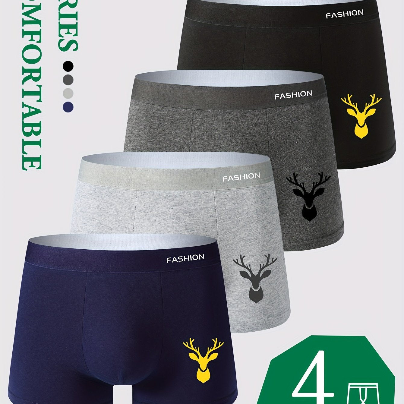 Men's Moisture-Wicking Boxer Briefs 4-Pack Animal Pattern Polyester Spandex