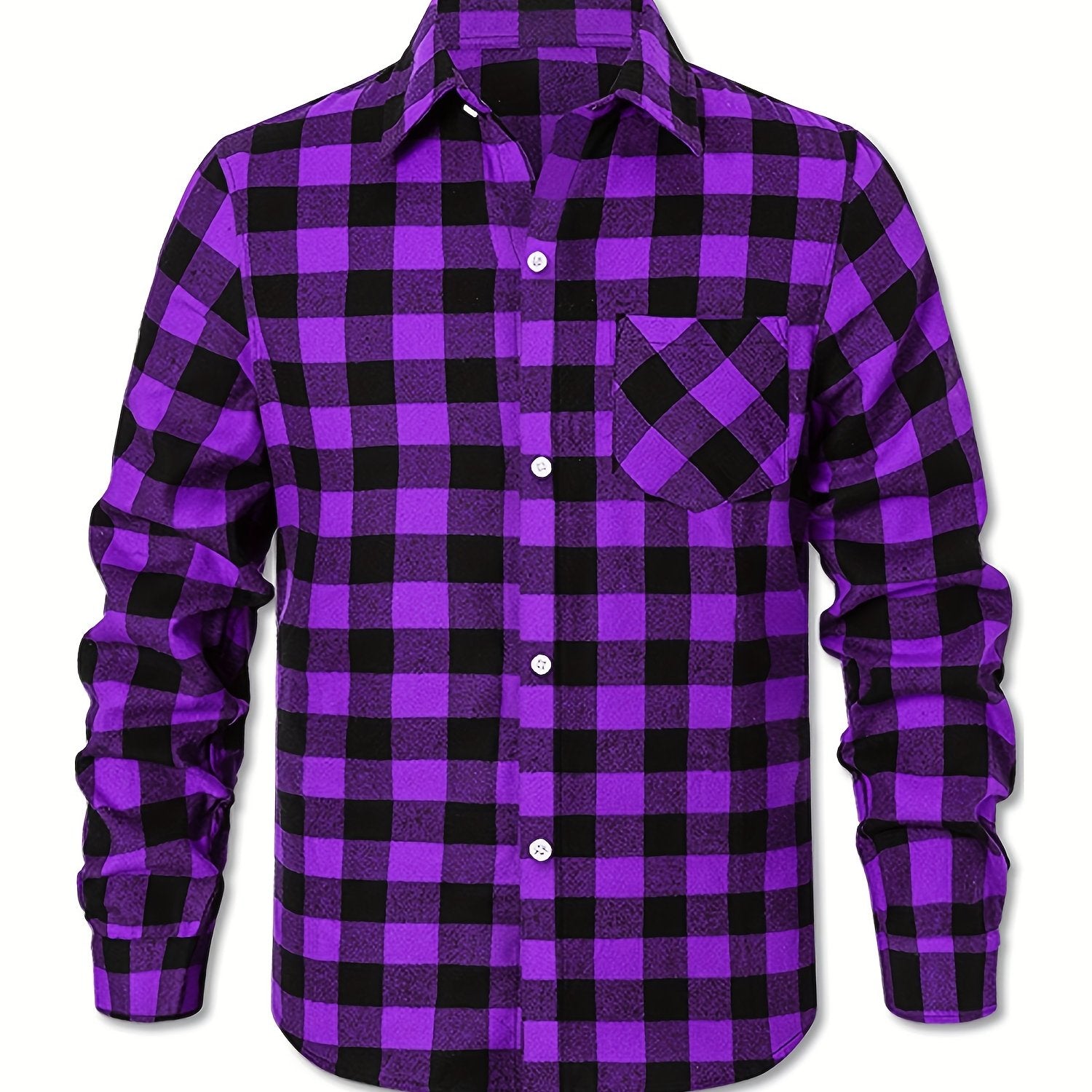 Men's Plus Size Gingham Flannel Shirt Casual Button Down Polyester Cotton