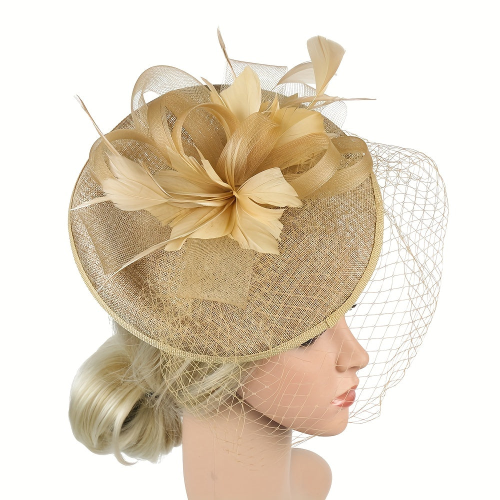 Women's Faux Feather Fascinator Hat with Veil for Parties and Special Occasions