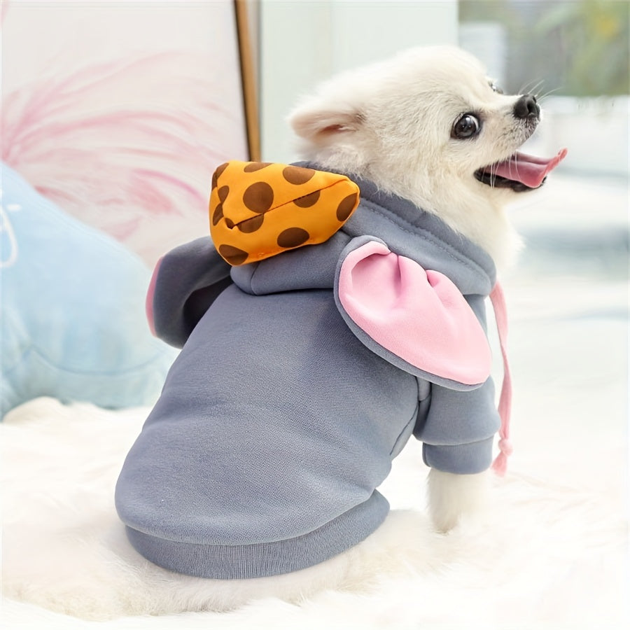 Sudadera con capucha para mascotas pequeñas y medianas, tema ratón, suéter de punto, poliéster