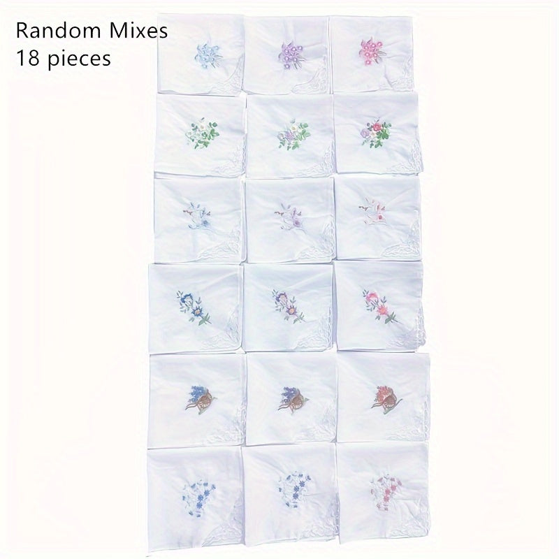 White Embroidered Flower Cotton Square Scarves Pack of 6 12 or 18