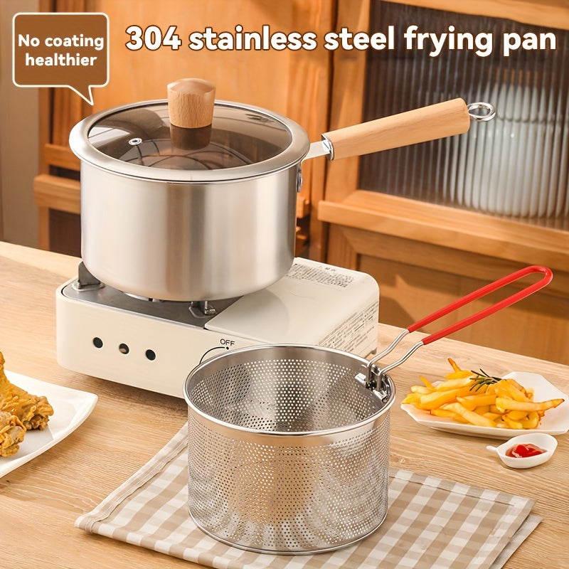 Stainless Steel Deep Fryer with Basket for Fish and Fries Camping Induction Compatible