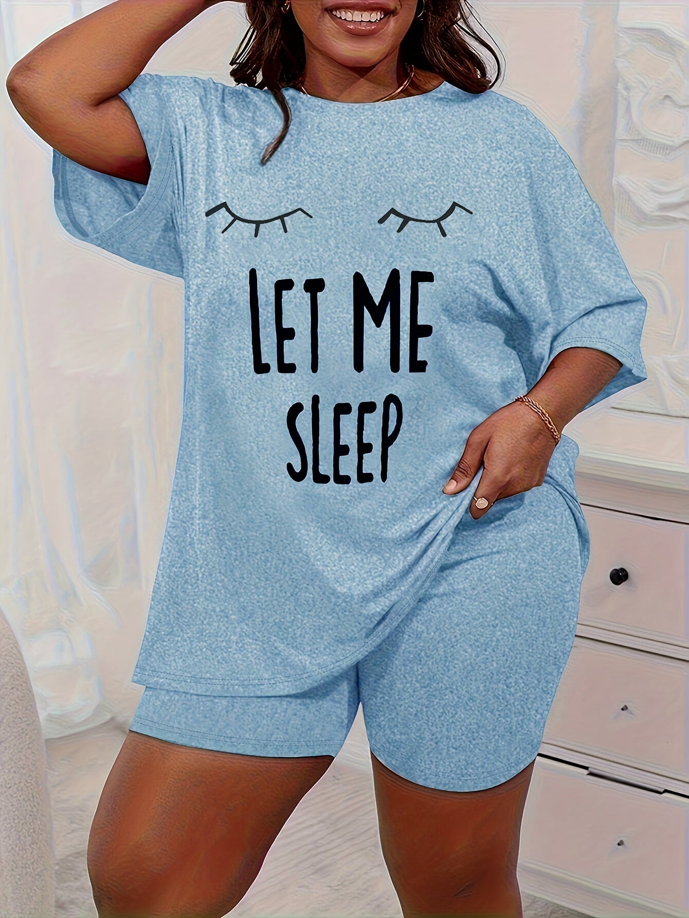 Plus Size Women’s Pajama Set Short Sleeve T-Shirt and Shorts Breathable Comfortable