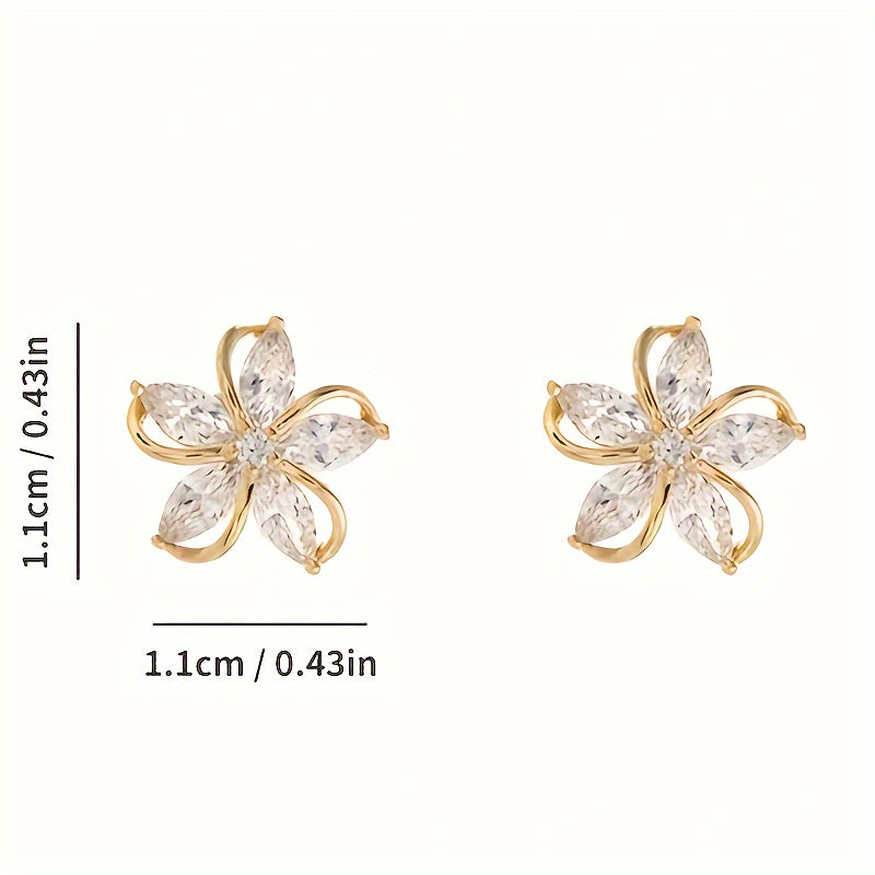 Women Rose Gold Cubic Zirconia Flower Stud Earrings Daily Gift