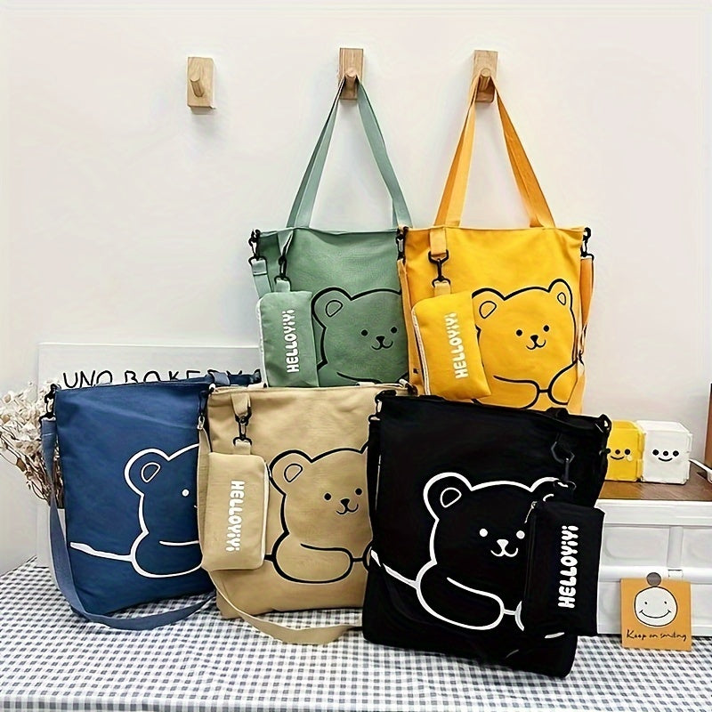 Cartoon Print Nylon Tote Bag with Large Capacity for Commuting Shoulder and Coin Bags