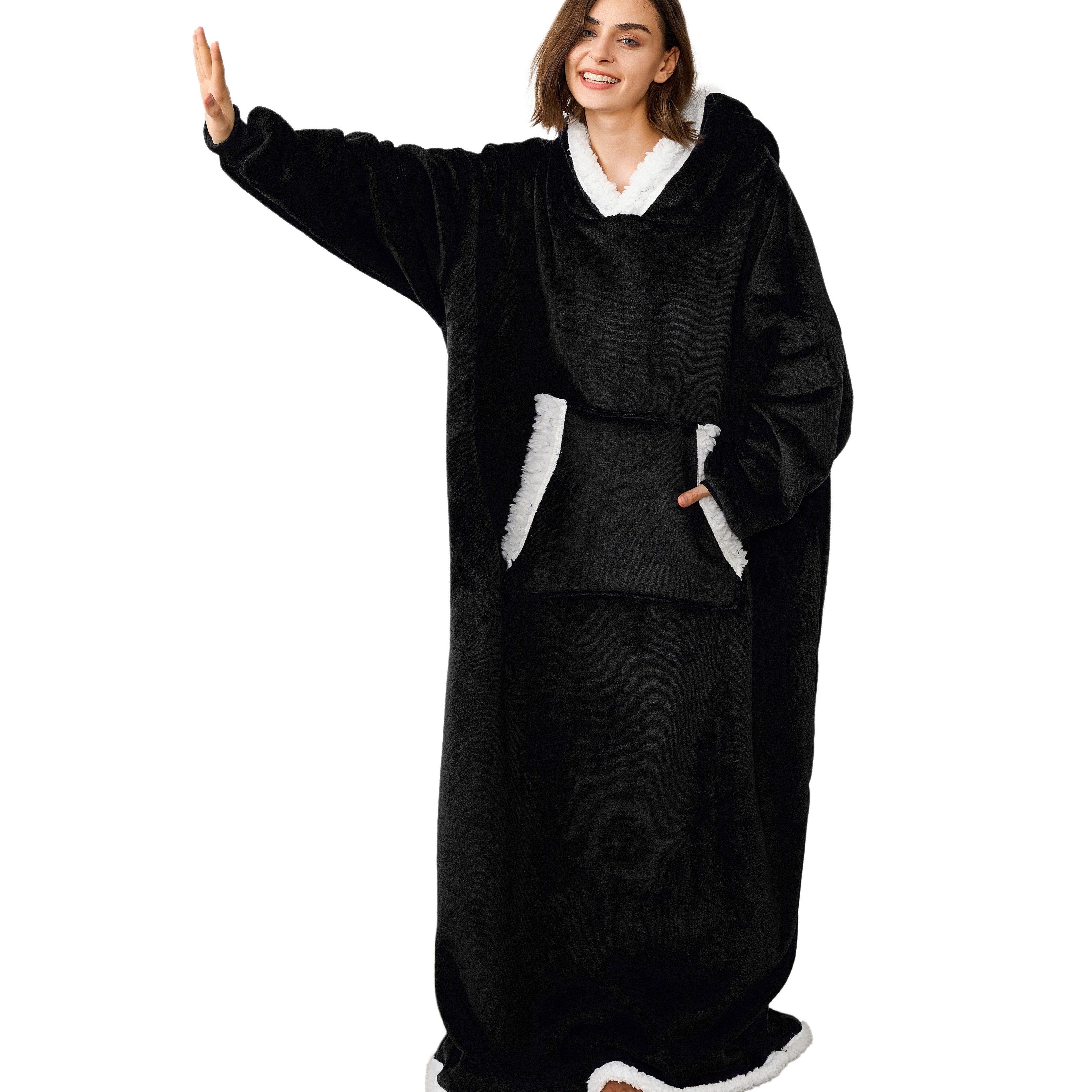 Women's Wearable Blanket Hoodie with Sherpa Fleece, Large Pockets and Hood