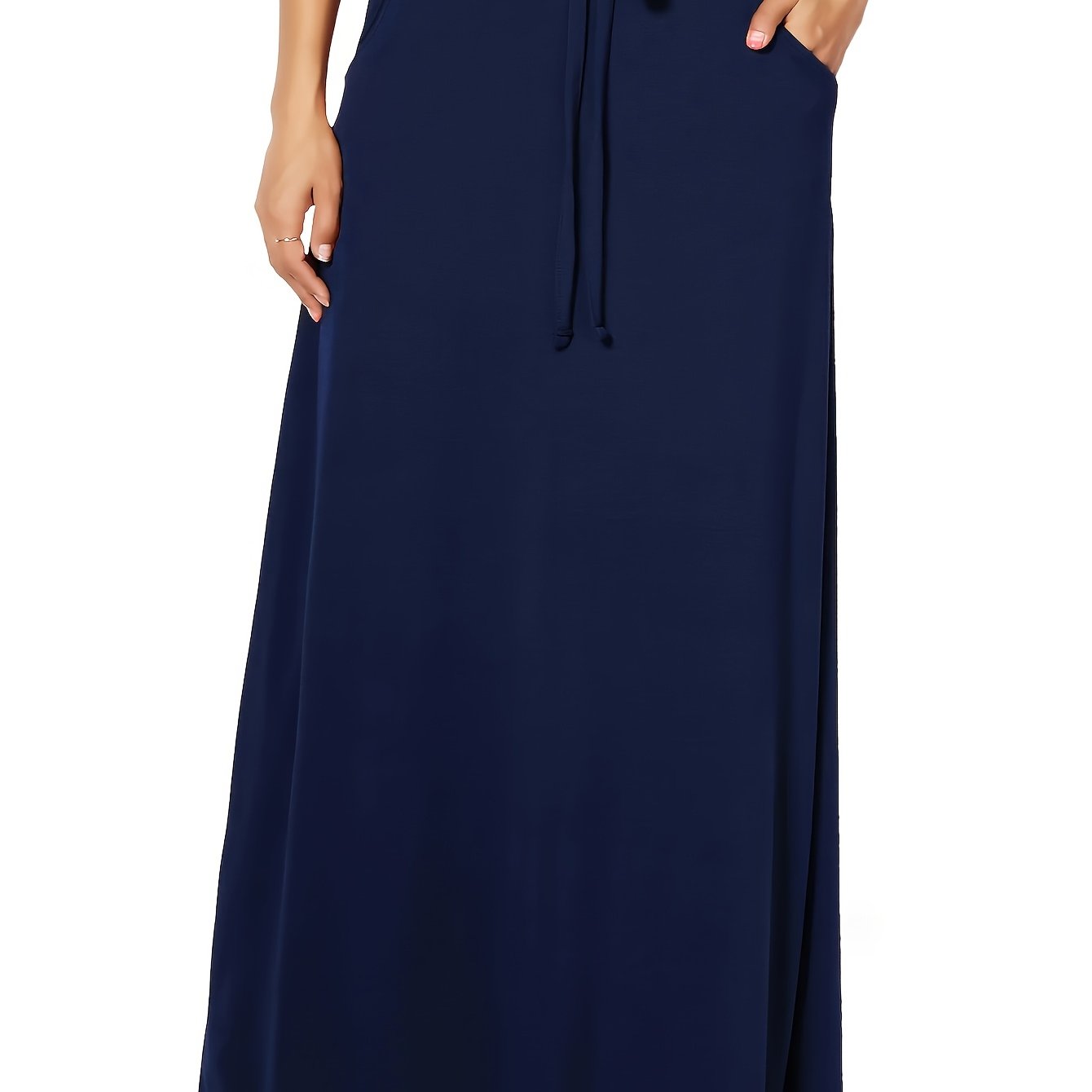 Women's Maxi Skirt Green Solid Color Elastic Waist Pockets Polyester