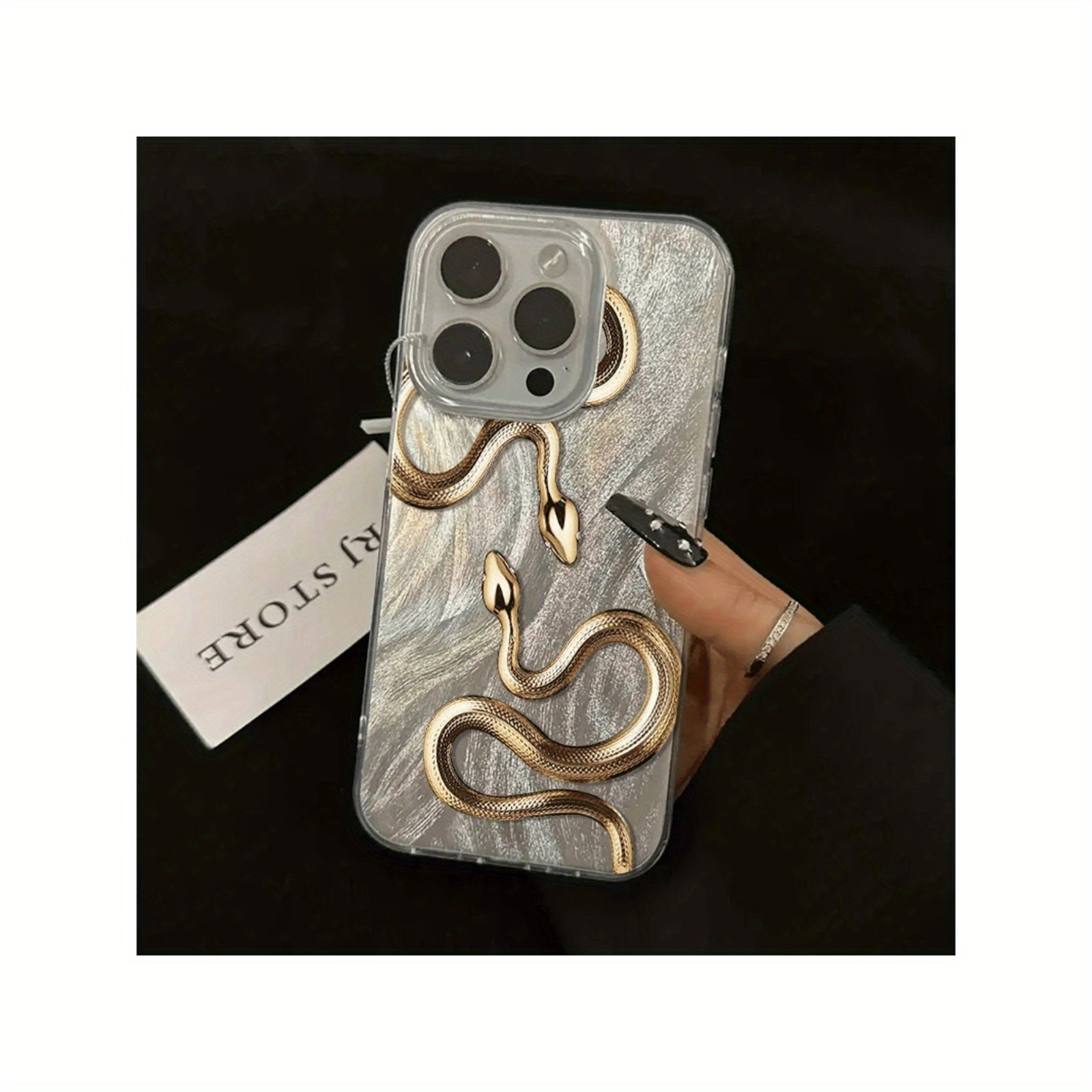 Golden Snake Feather TPU Phone Case for iPhone 11-16 Pro Max with Lens Protection