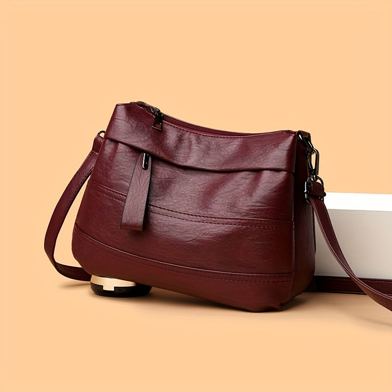 Vintage Women's Crossbody Bag Fabric Zipper Adjustable Strap Lightweight Red Black Light Brown