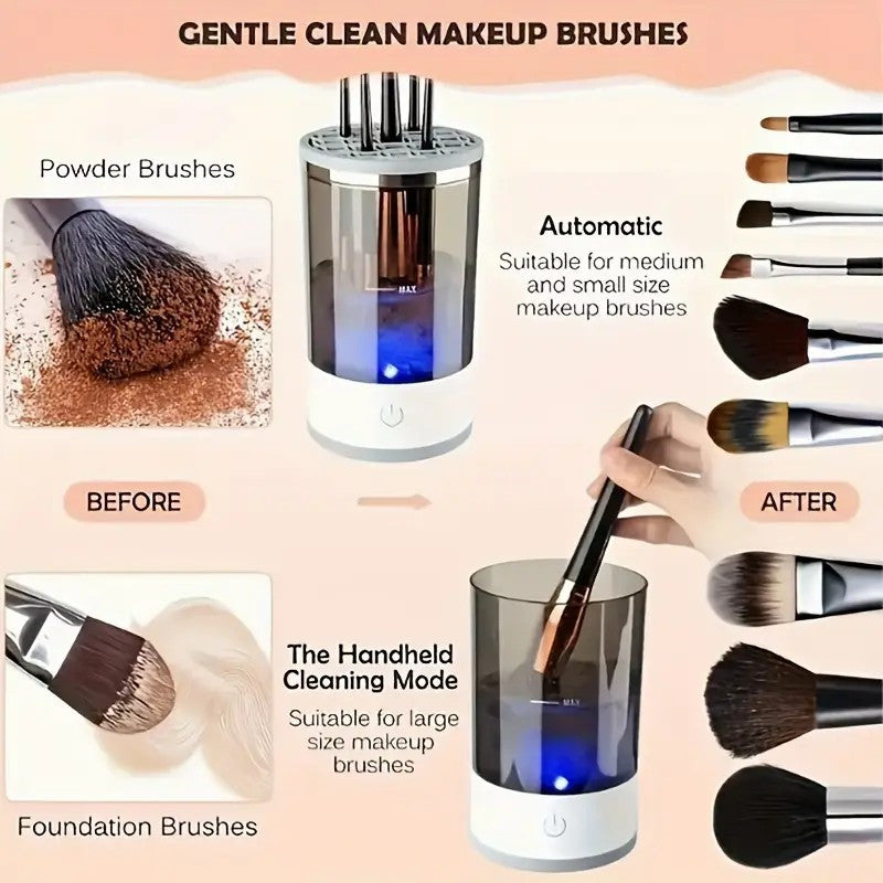 USB-Powered Makeup Brush Cleaner and Storage Box Automatic Wash Dry System with Transparent Lid