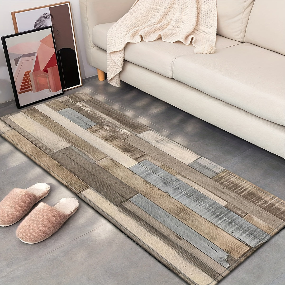 Anti-Skid Water-Absorbing Kitchen Mat with Wood Grain Pattern for Indoor Use
