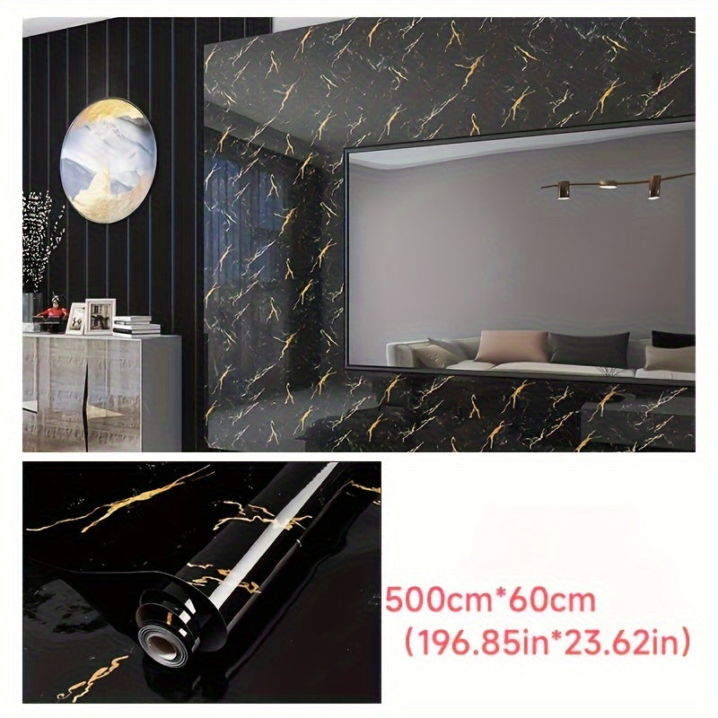 Black Marble Self-Adhesive Waterproof Wallpaper for Kitchen and Room Decor