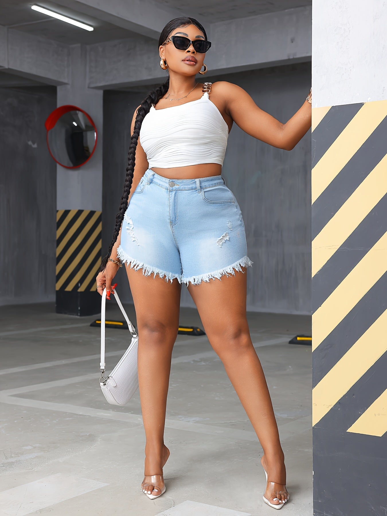 Women's Denim Shorts High-Waisted Ripped Blue Summer Casual