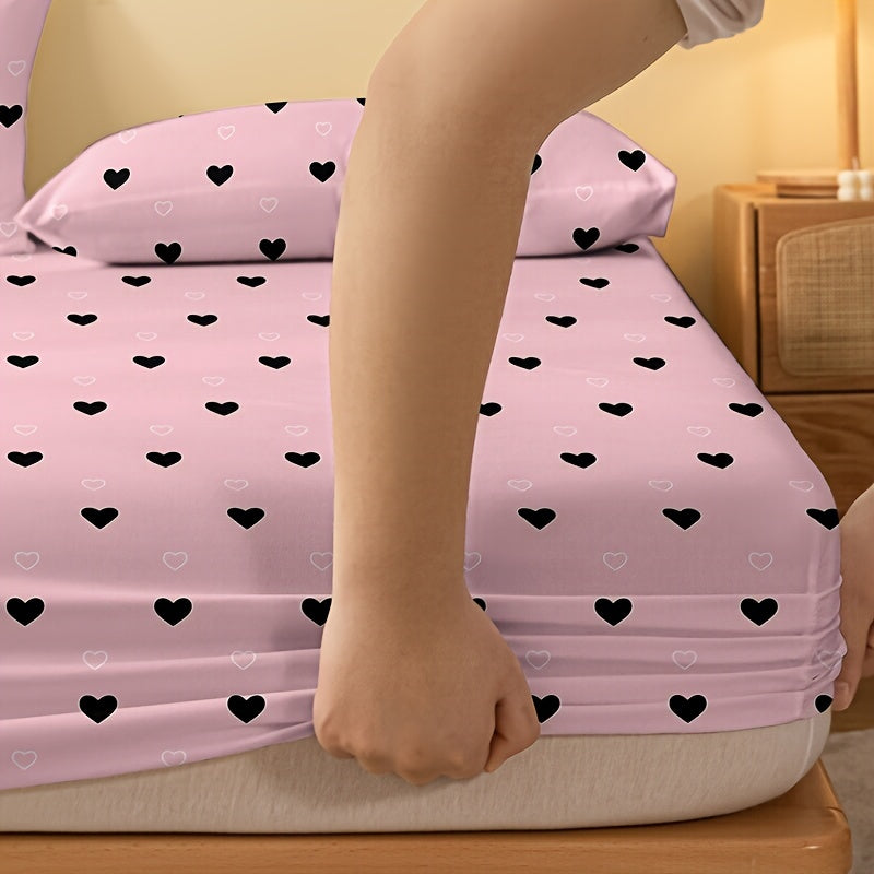 Simple Love Print Brushed Fitted Sheet Deep Pockets Soft Mattress Protector for Bedroom or Guest Room
