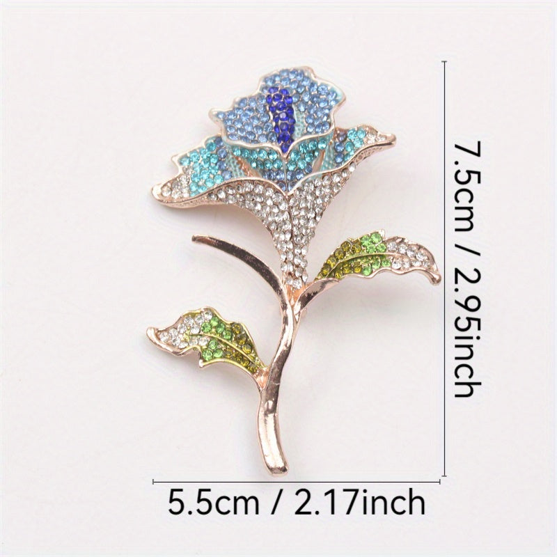 Rhinestone Rose Brooch Floral Jewelry for Sweater and Skirt Accessories