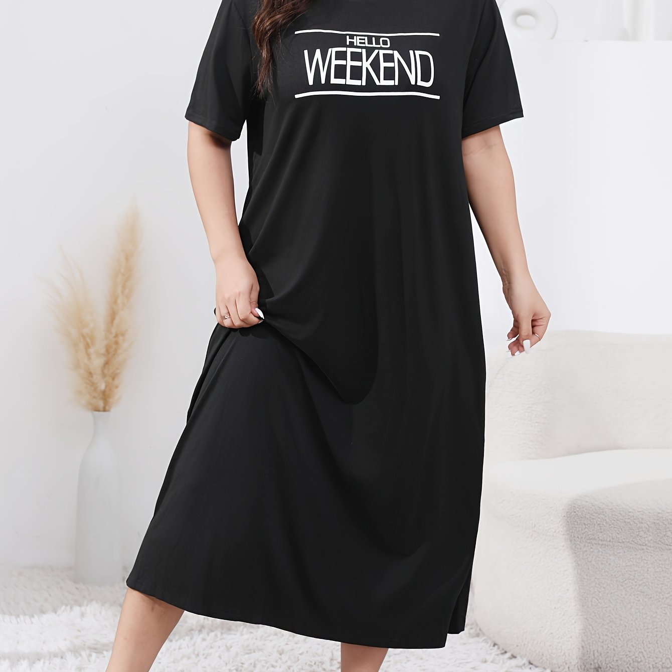 Women's Plus Size Lounge Dress Slogan Print Short Sleeve Sleepwear