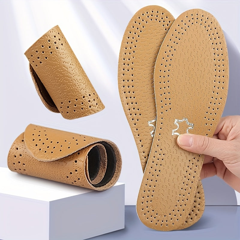 Unisex Leather Breathable Shock-Absorbing Insoles for Casual and Athletic Shoes