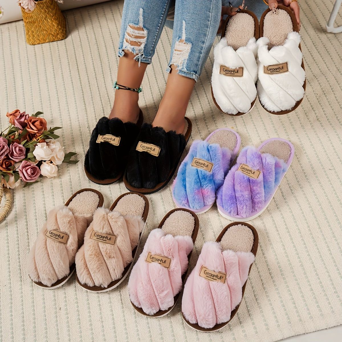 Женские уютные мягкие плюшевые домашние тапочки-скольжения
