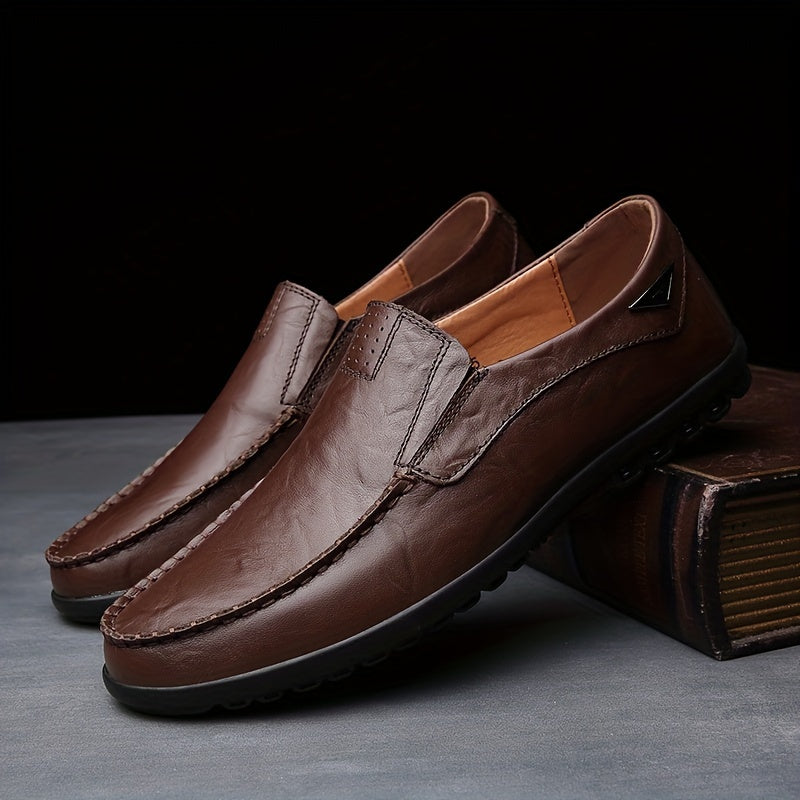 Men's Casual Leather Oxford Shoes Slip-On Low Top Round Toe All-Season