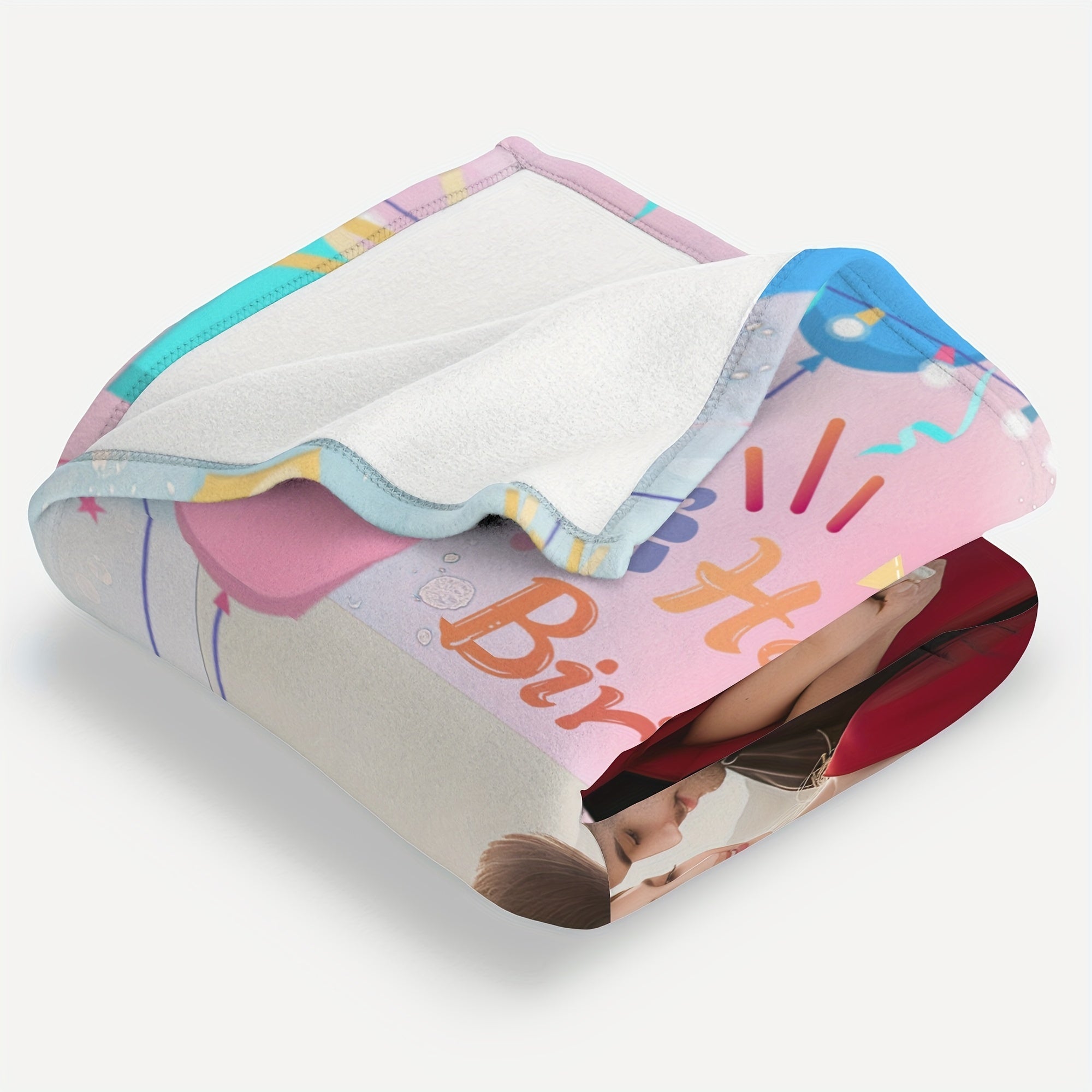 Personalized Photo Blanket with Balloons and Happy Birthday Message for Kids