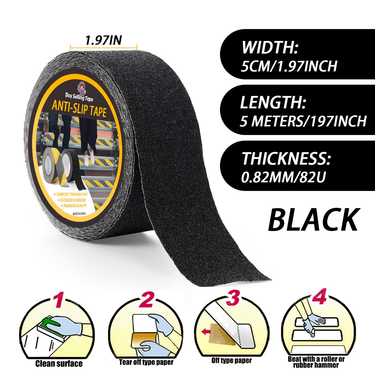 Anti Slip Safety Tape Yellow Black 5.08 Cm X 5 M for Stairs and Steps