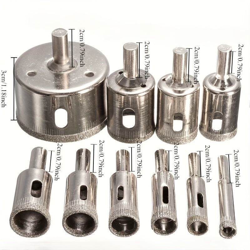 10-Piece Diamond-Coated Drill Bit Set for Tile Glass Marble 6-30mm