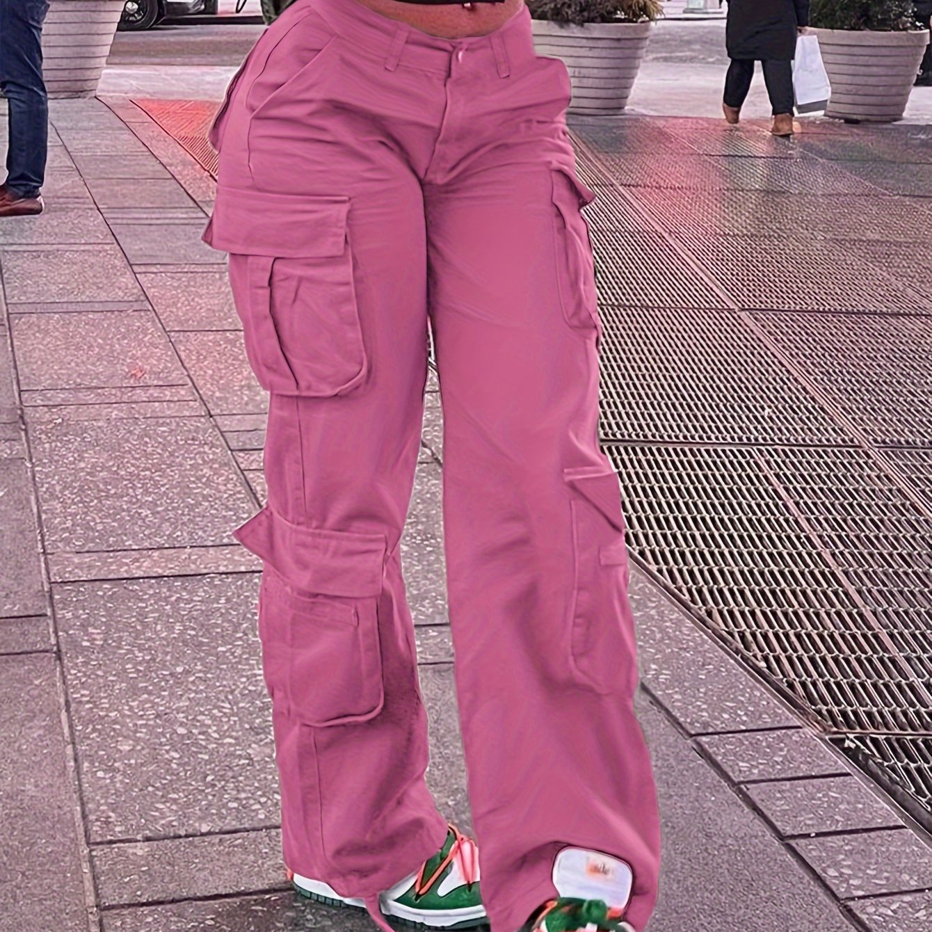 Women Plus Size Y2K Wide Leg Cargo Pants with Flap Pockets