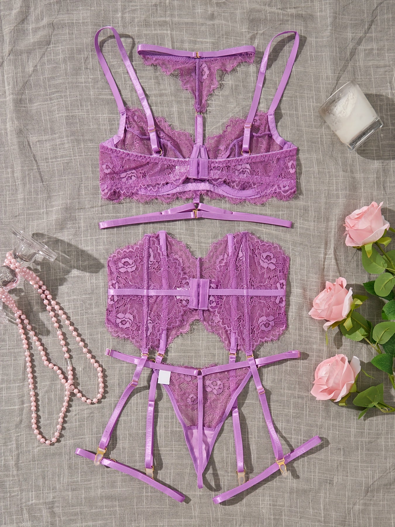 See-Through Lace Lingerie Set for Women with Bra and Thong