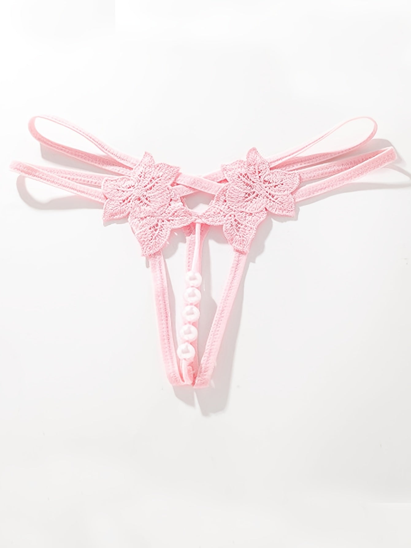 Gul naqshli, soxta marvarid aksentli, ochiq qorinli - past bel, shaffof polyester ichki kiyimlar ayollar uchun.