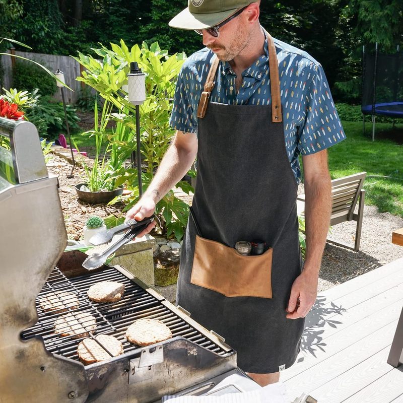 Canvas Grilling Apron for Men with Adjustable Strap and Pocket BBQ Accessory