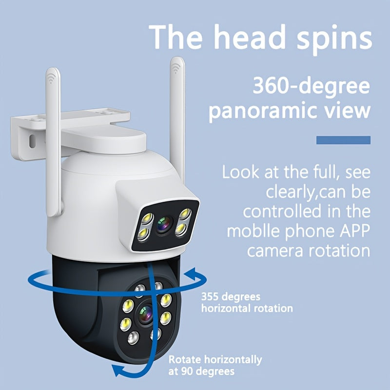 Dual Lens Outdoor Security Camera with Color Night Vision Waterproof 360° PTZ WiFi Dome Bullet