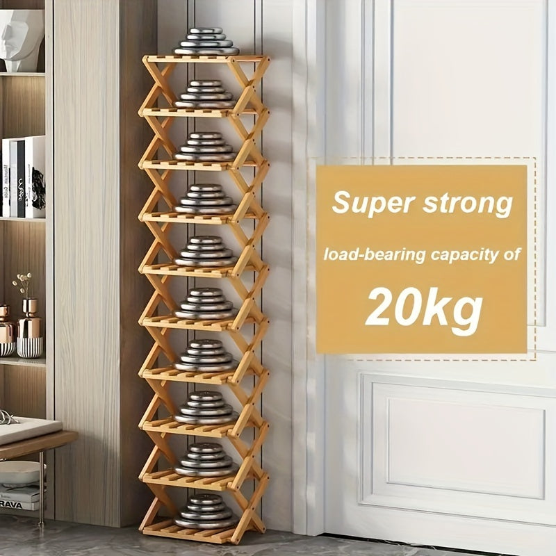 Bamboo Foldable Shoe Rack with Multiple Shelves Entryway Organizer