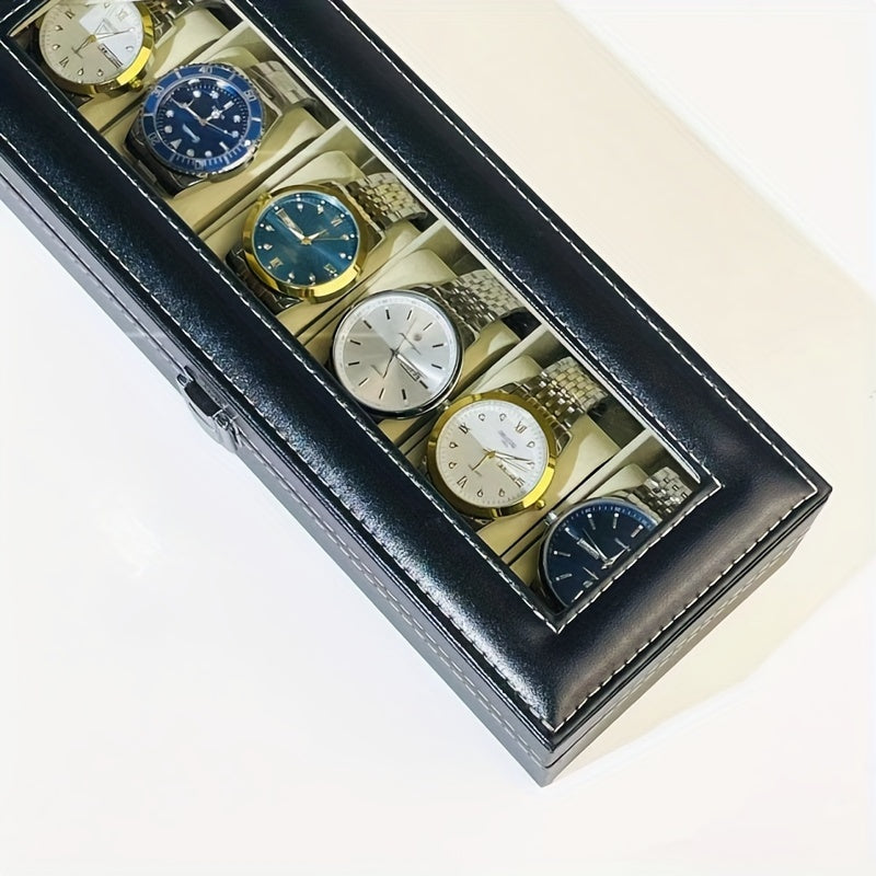 Large Capacity Watch Storage Box with 6 Slots for Men and Women