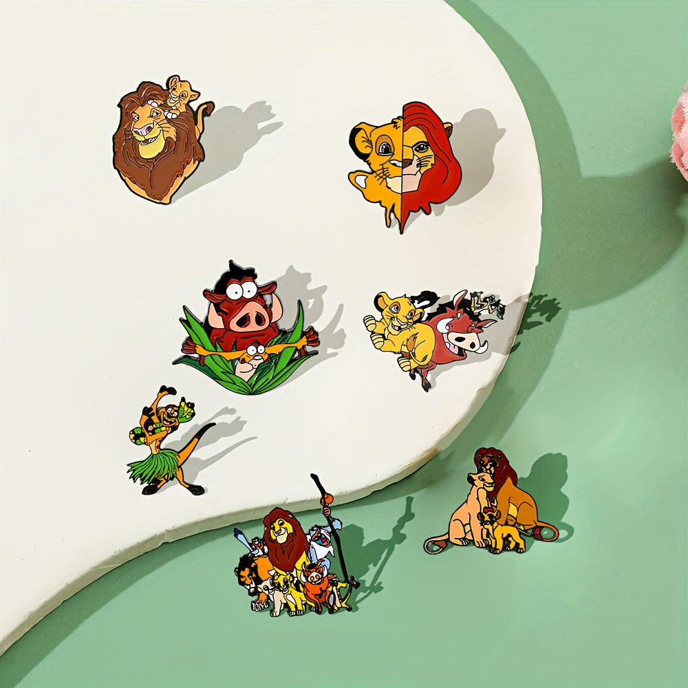 7 ta Simba Anime Emal Metall Badjlar to'plami, Erkaklar va Ayollar kiyimlari va aksessuarlar uchun zamonaviy brosh pinlar, Bolalik xotiralari uchun mukammal esdalik sovg'asi
