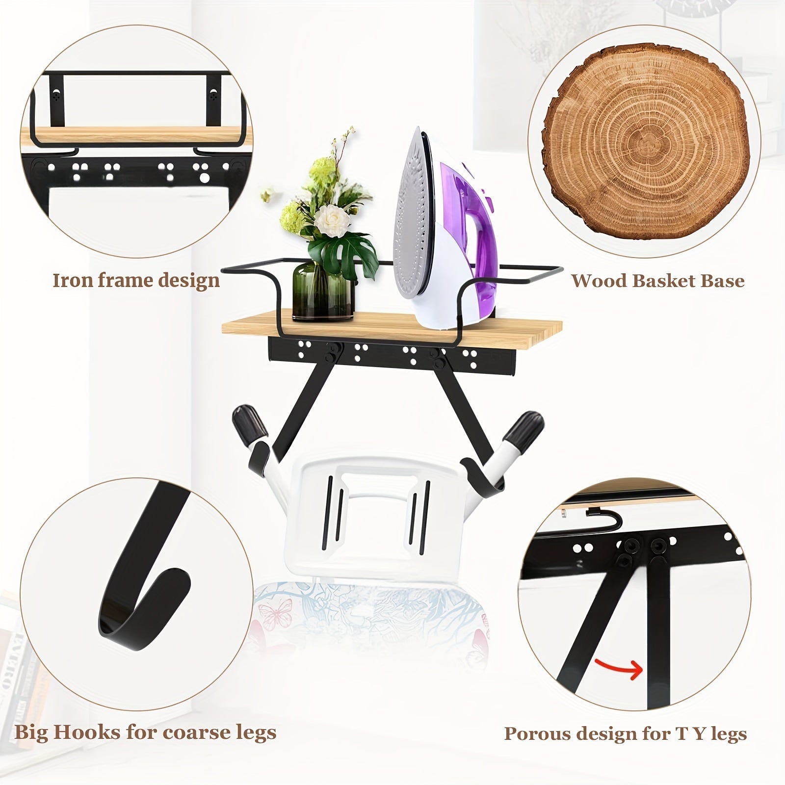 Adjustable Metal Wall-Mounted Ironing Board Hanger Hooks for All Iron Boards