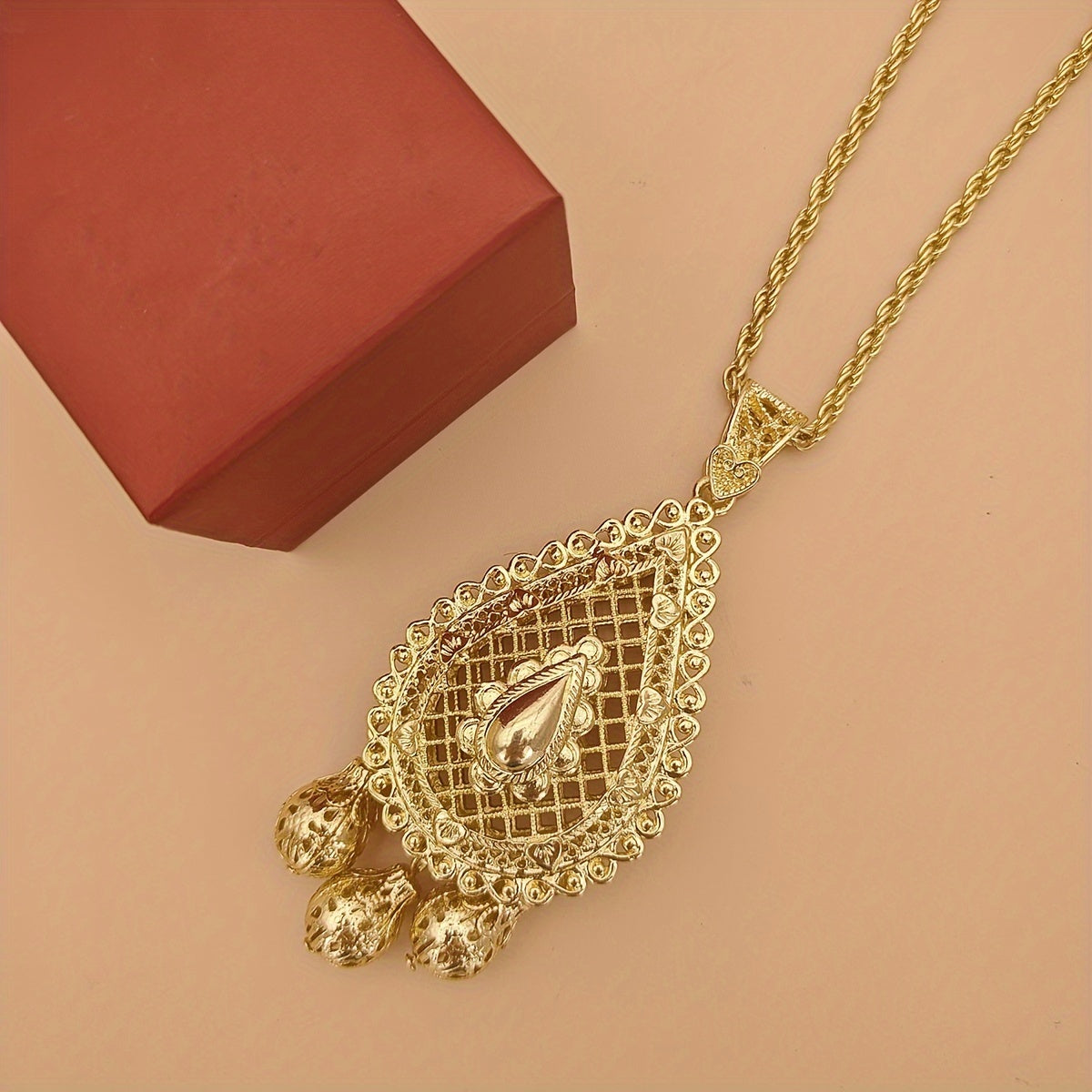 Women's Boho Chic Pendant Necklace Hollow Teardrop Metal Tassel Jewelry