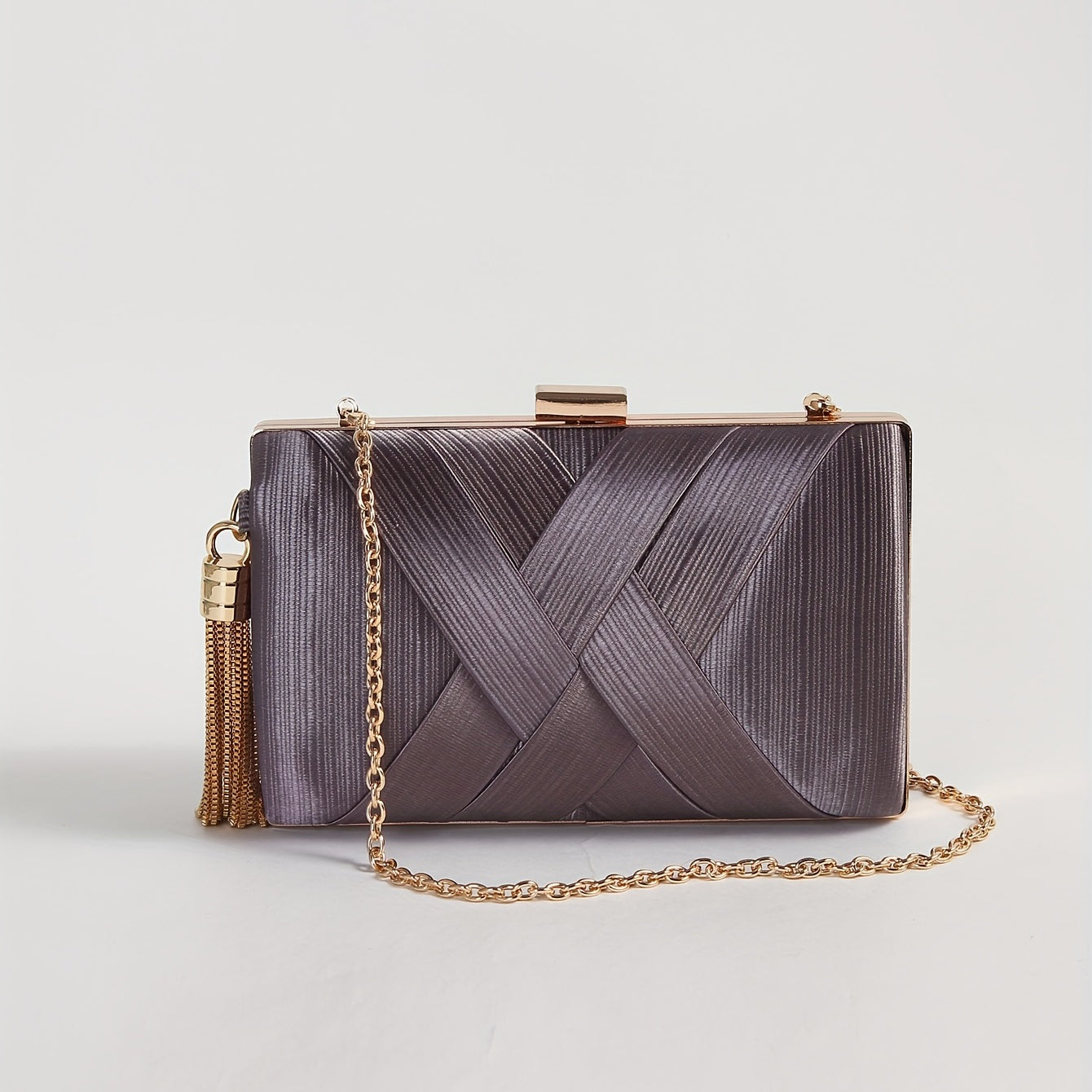 Braided Clutch Wallet for Parties Weddings and Events Champagne Polyester Evening Bag