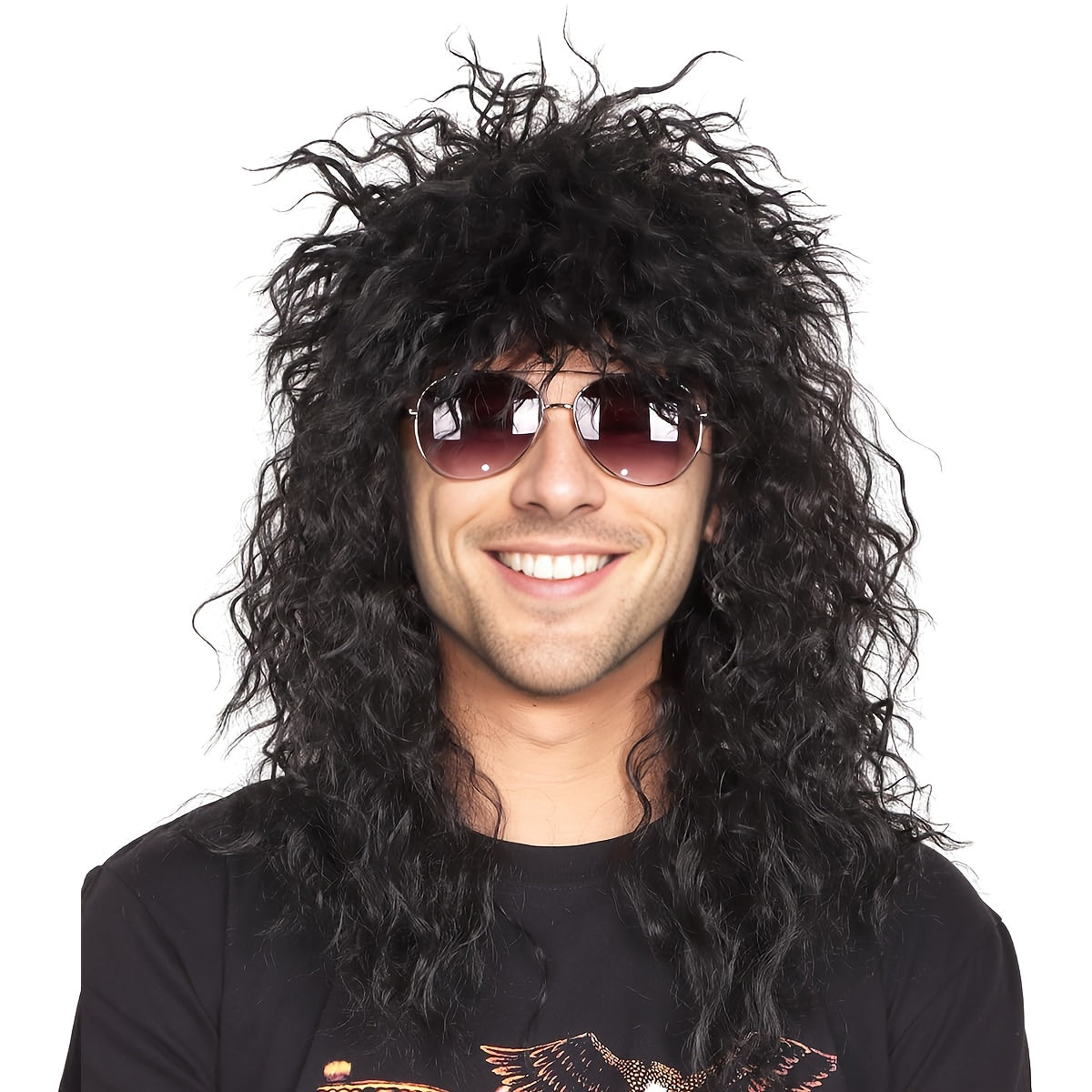 Long Fluffy Afro Wig with Bangs for Men Halloween Cosplay Rave Party Black Blonde