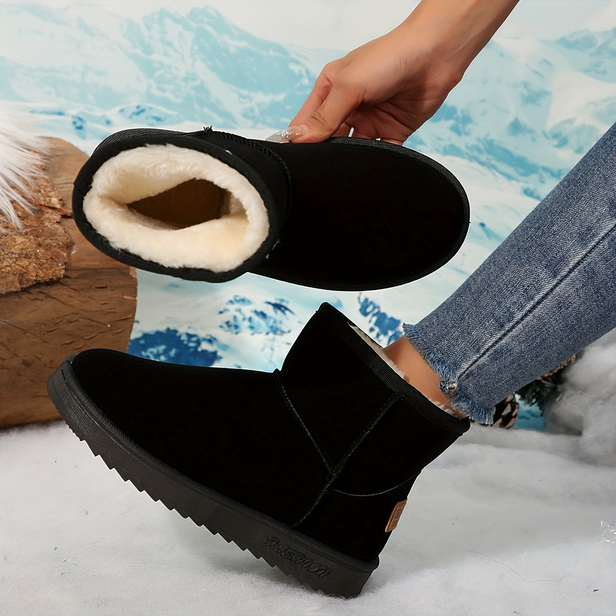 Women's Winter Snow Boots Warm Mid-Calf Corduroy Flannel Non-Slip Waterproof