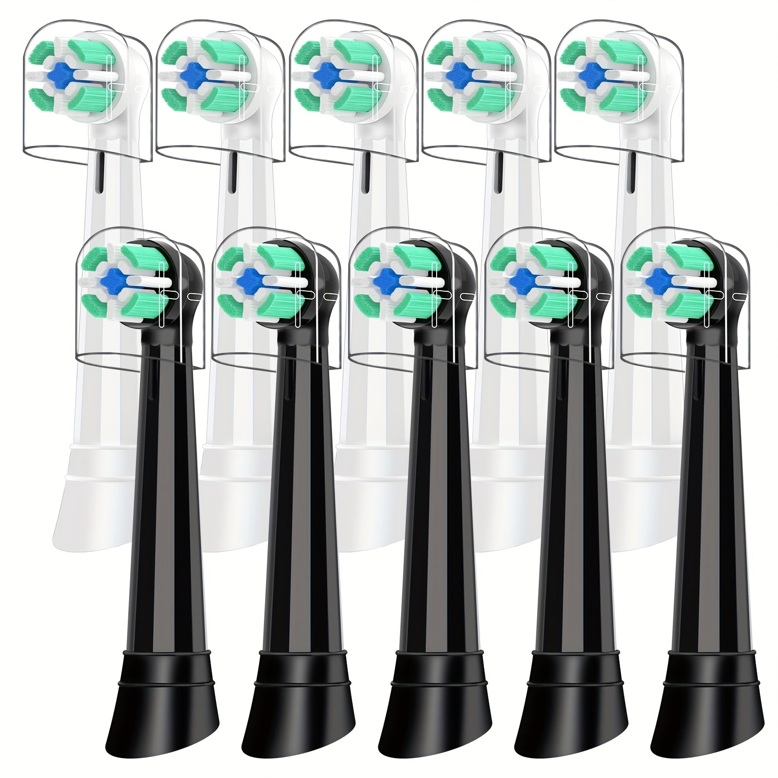Pack of 8 White Green Electric Toothbrush Replacement Heads High-Density Bristles