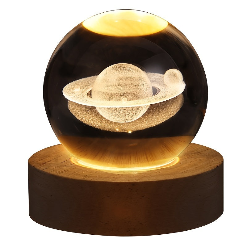 3D Crystal Ball Night Light with Yellow Warm Light and Galaxy Pattern for Bedroom Decor