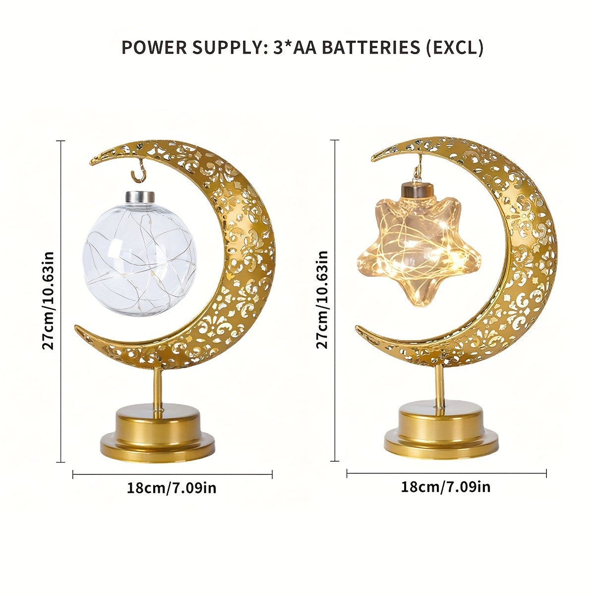 Ramadan Moon Star Iron Battery-Operated Night Light for Ramadan and Valentine's Day Decor