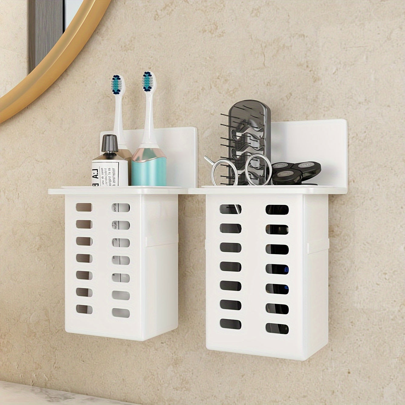 Wall-Mounted Bathroom Toothbrush Holder with Toothpaste and Brush Storage