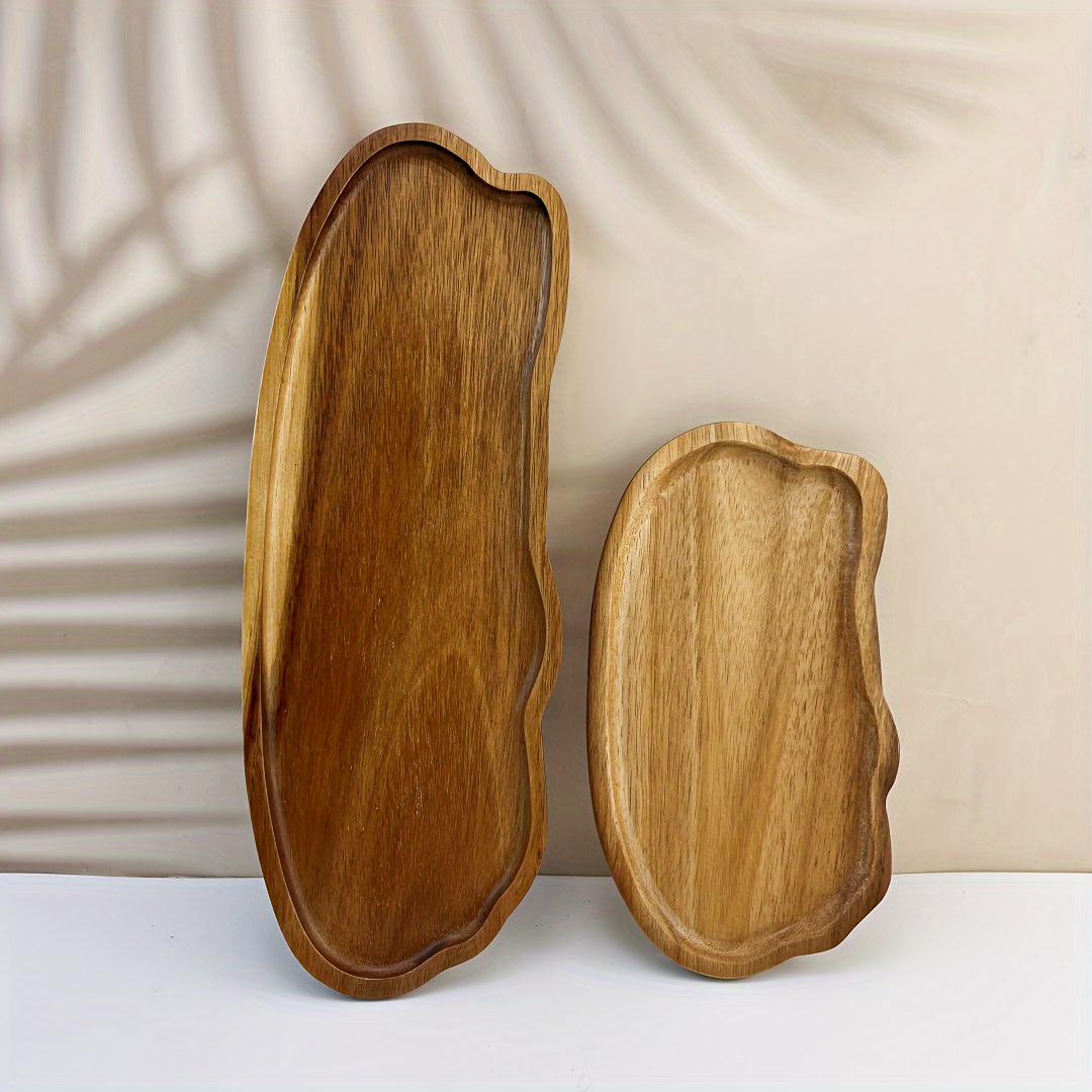 Acacia Wood Serving Tray Irregular Shape with Smooth Polished Surface for Cheese Bread Fruits Vegetables