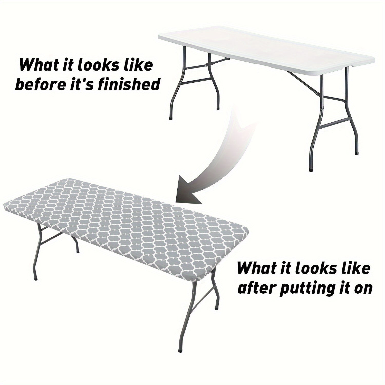 Vinyl Table Cover Waterproof with Flannel Backing Gray White Geometric Pattern Indoor Outdoor